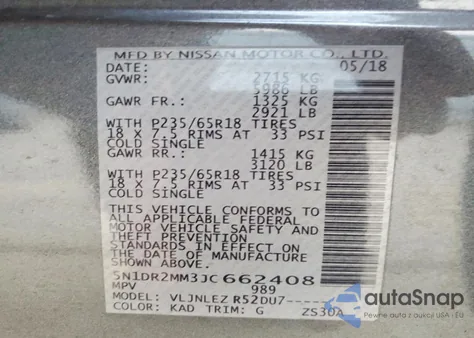 2018 Nissan Pathfinder S из США, поврежденный, VIN 5N1DR2MM3JC662408